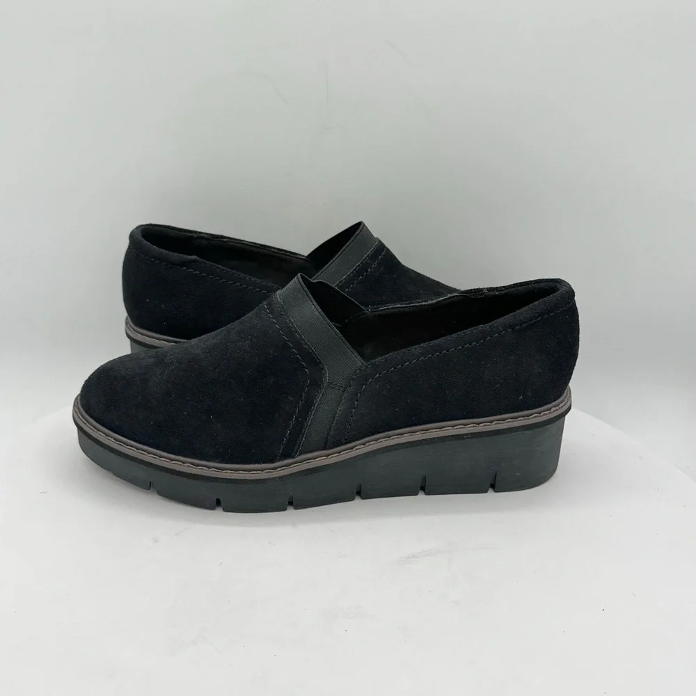 Clarks‎ Airabell Suede Mid Loafer Womens Black Shoes Size 8 Wide NEW